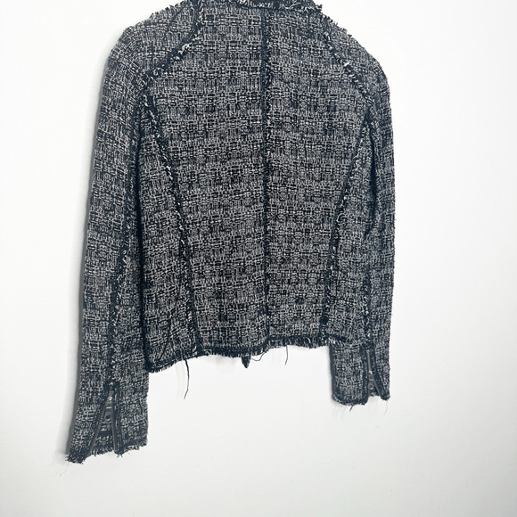 Rebecca Taylor Tweed Moto Jacket black boucle full zip cotton blend womens 2 - Picture 4 of 5